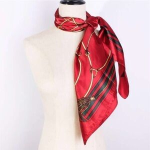 Chain Scarf Vintage Style Horse Satin Head Red Scarf Bandana